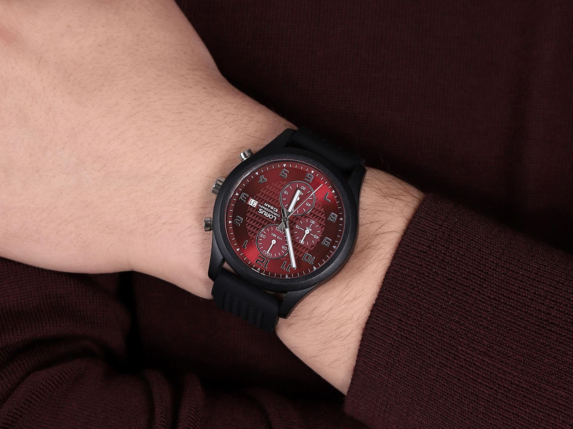 lorus-herrenuhren-herren-uhr-schwarz-rot-analog image 2