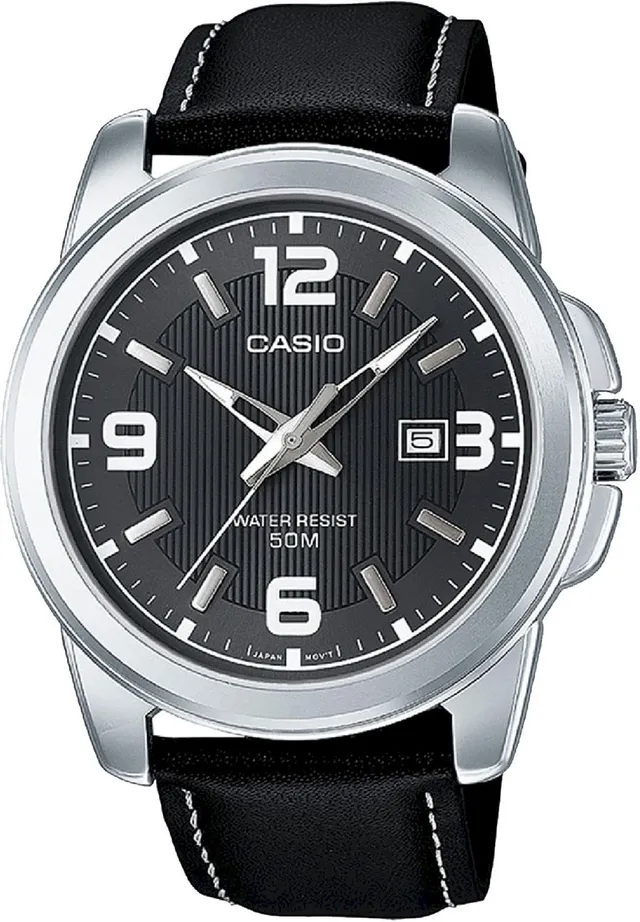 casio-analog-herrenuhr-schwarz-leder-45mm-quarz image 1