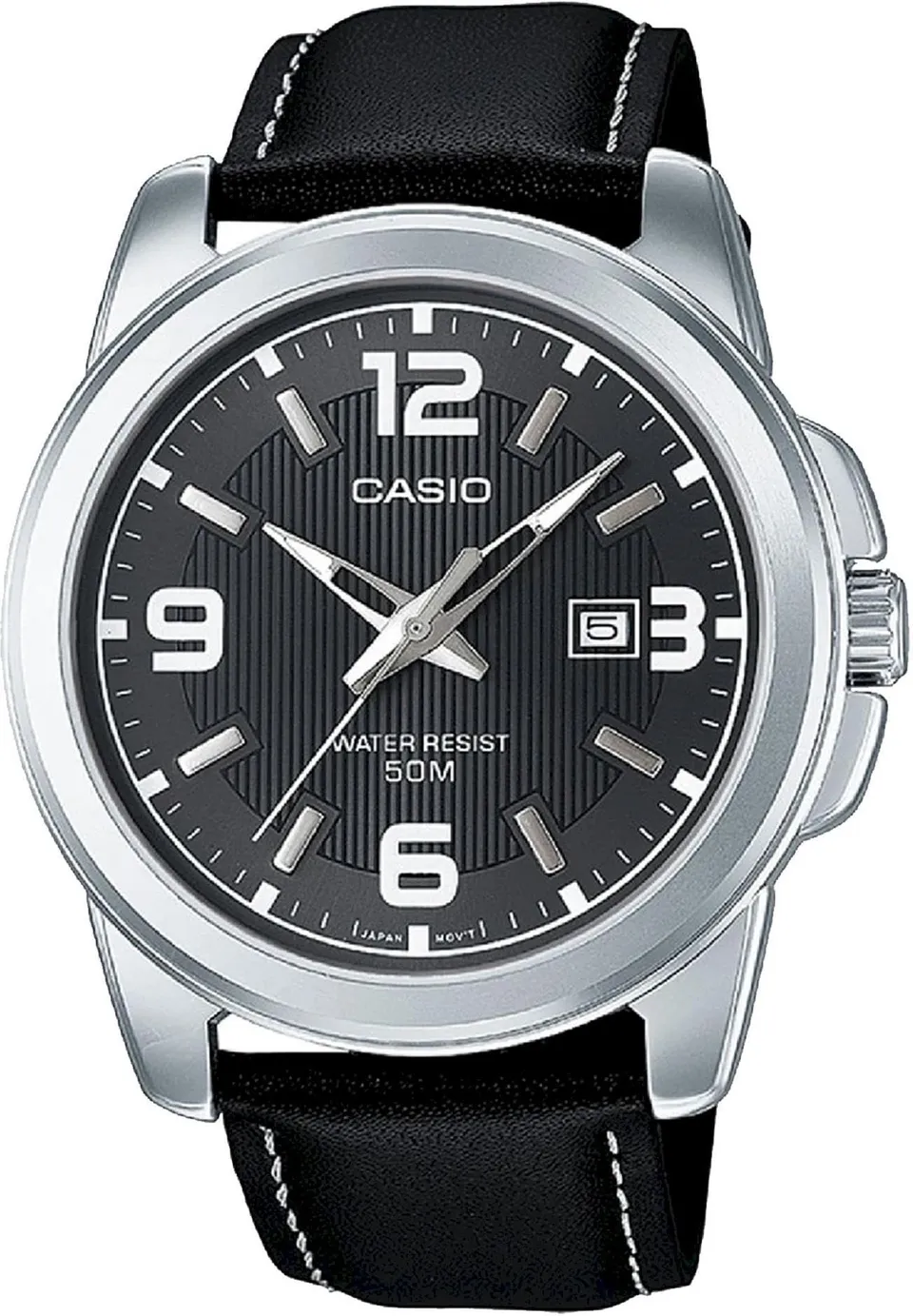casio-analog-herrenuhr-schwarz-leder-45mm-quarz image 1