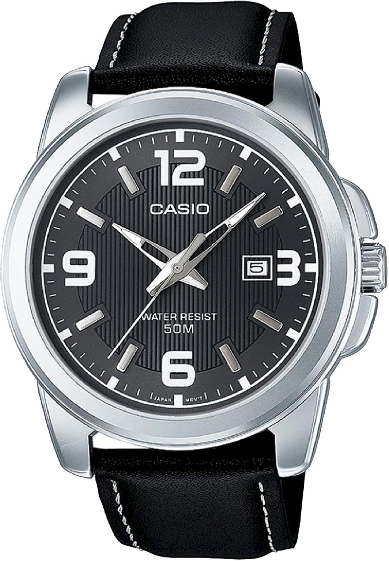 casio-analog-herrenuhr-schwarz-leder-45mm-quarz image 1