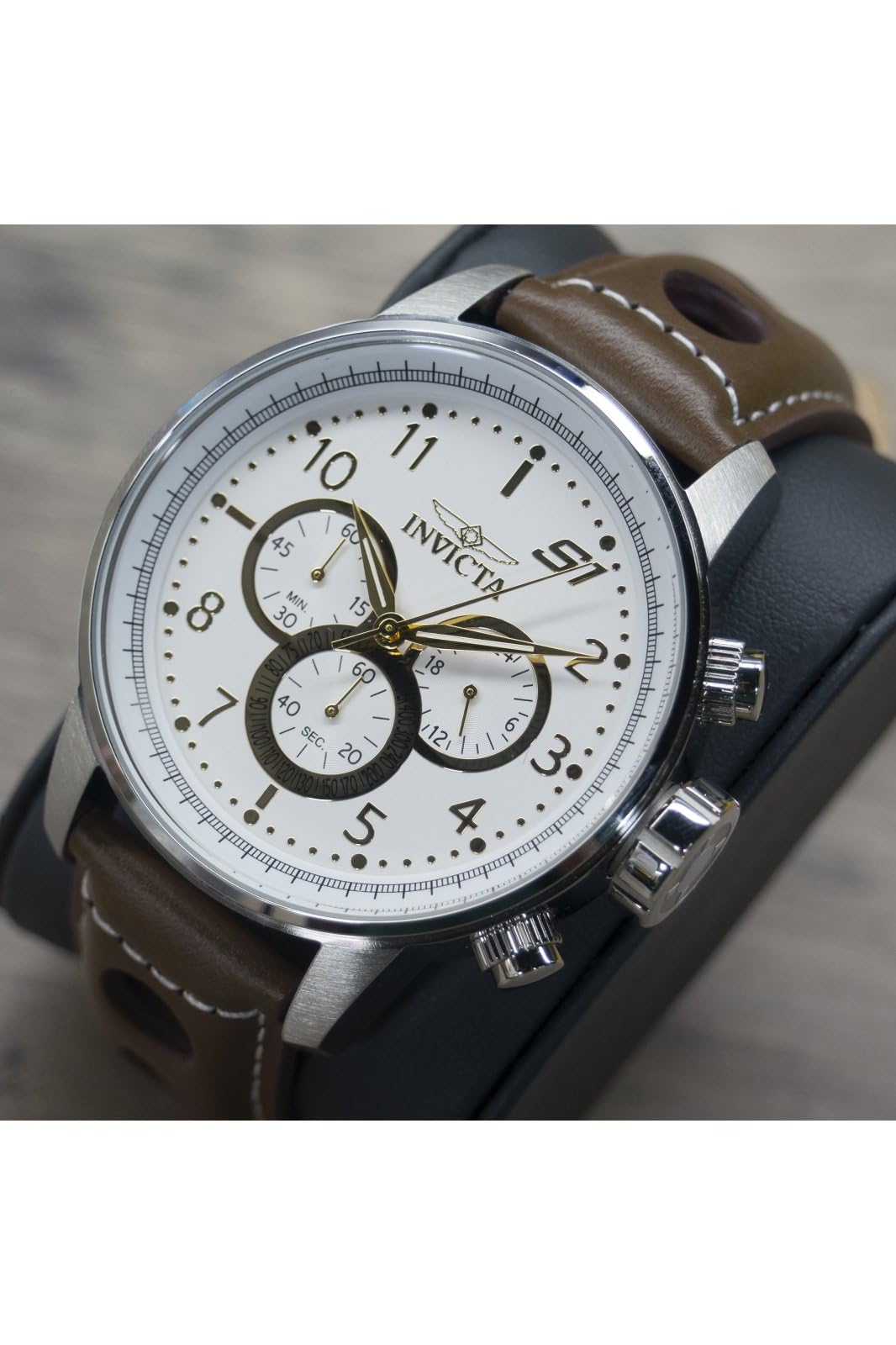 invicta-s1-rally-herrenuhr-48mm-braun-wei-quarz-edelstahl image 2