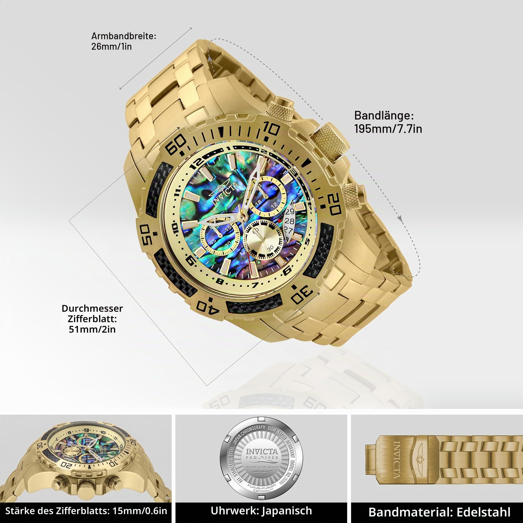 invicta-pro-diver-herrenuhr-51mm-gold-benzin-quarz image 3