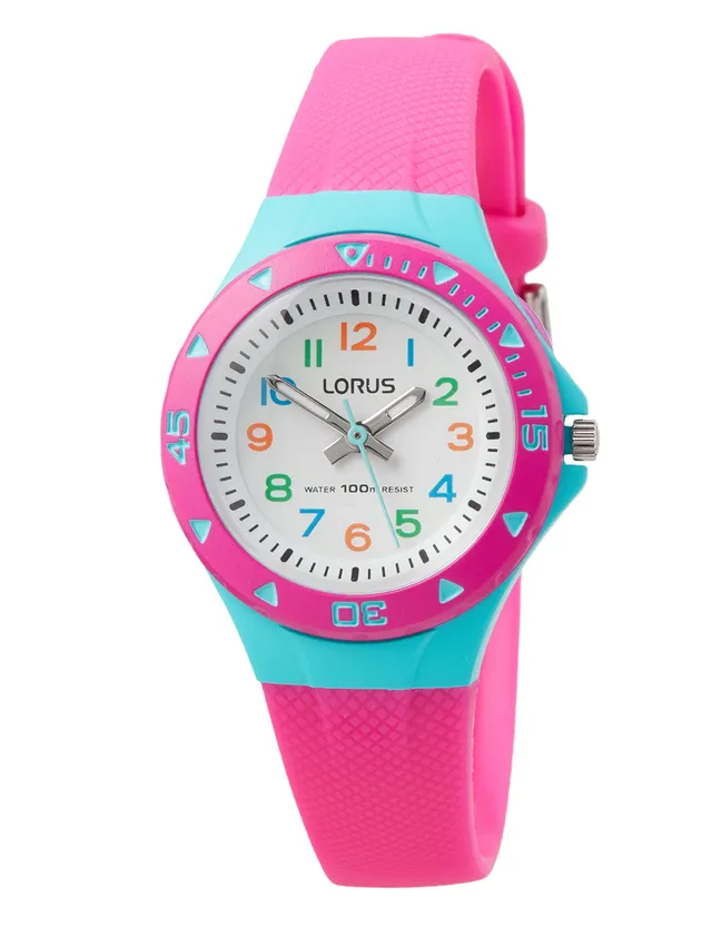 lorus-kinderuhren-m-dchen-uhr-edelstahl-rosa-t-rkis-quarz image 1