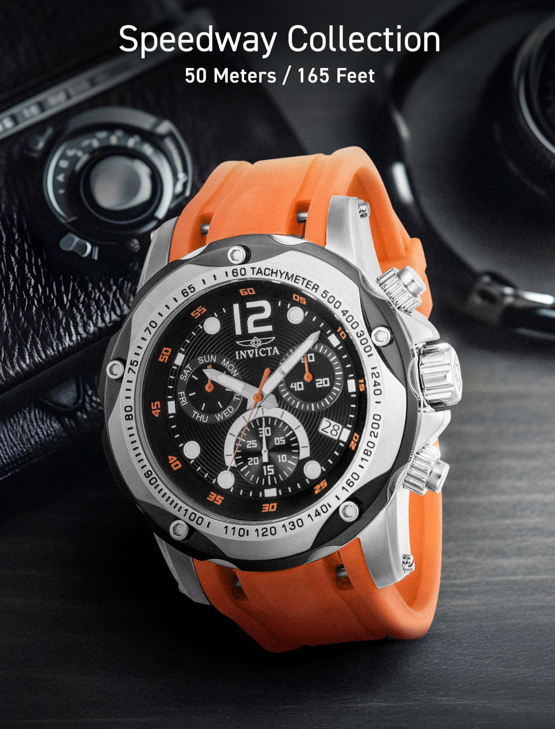 invicta-speedway-herrenuhr-51mm-silber-orange-quarz-edelstahl image 5