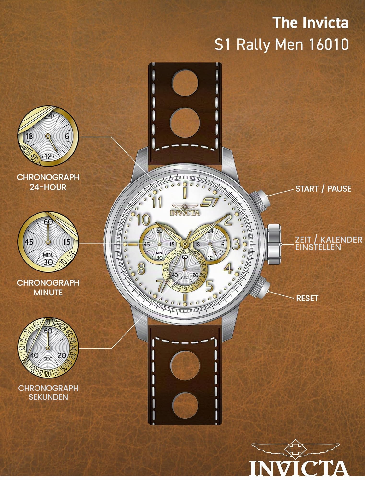 invicta-s1-rally-herrenuhr-48mm-braun-wei-quarz-edelstahl image 5