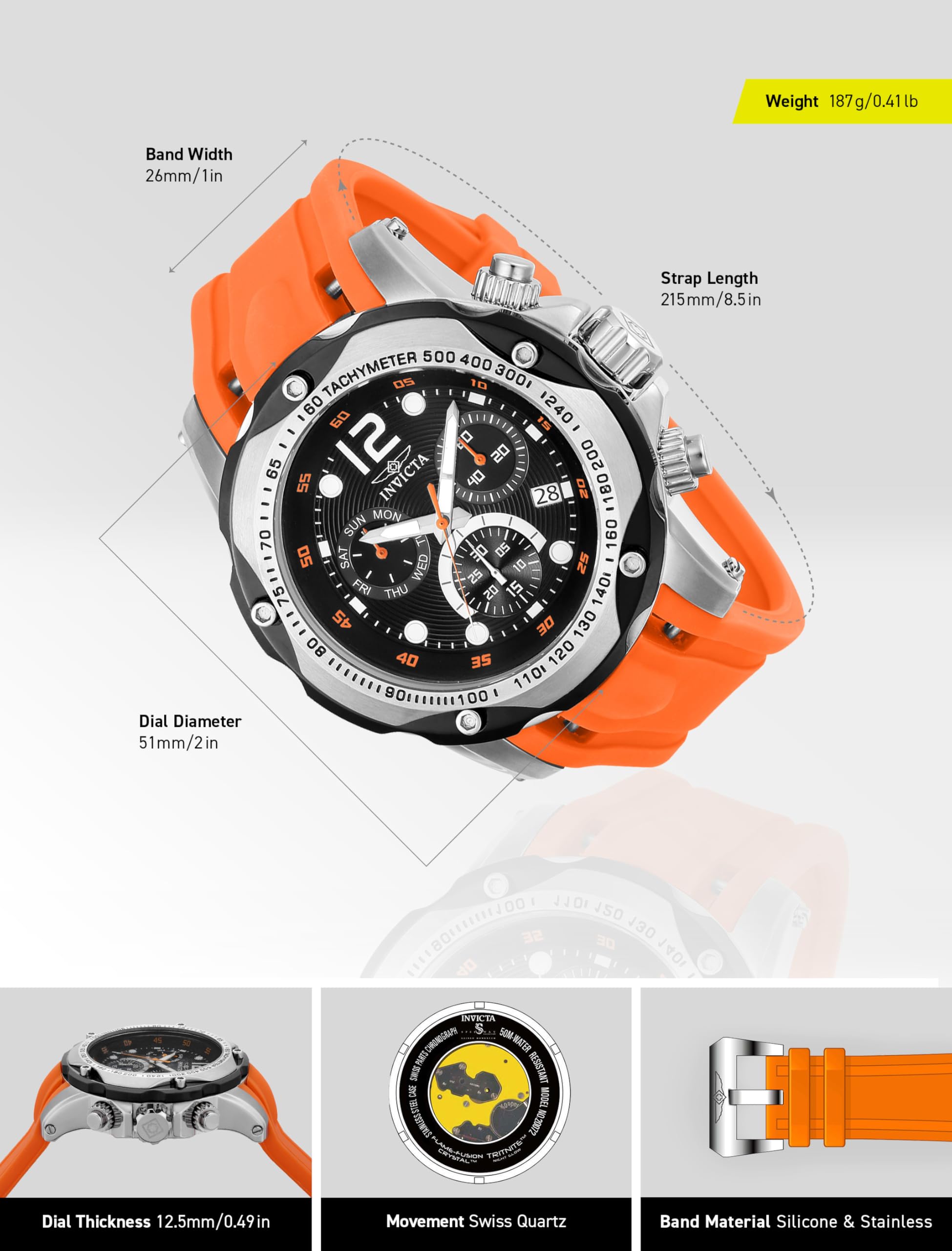 invicta-speedway-herrenuhr-51mm-silber-orange-quarz-edelstahl image 3