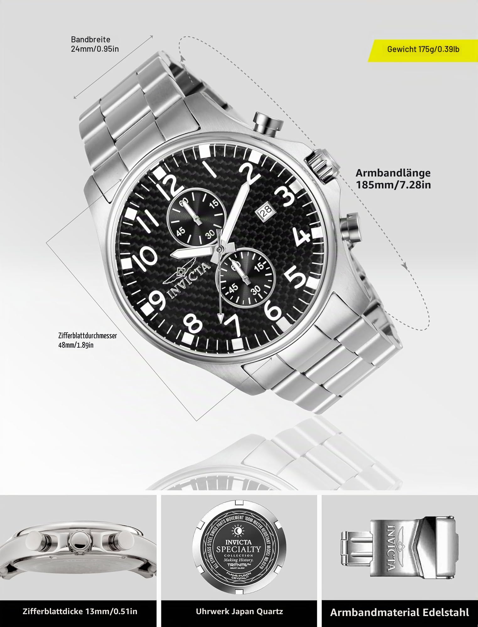 invicta-specialty-herrenuhr-48mm-silber-schwarz-quarz image 4