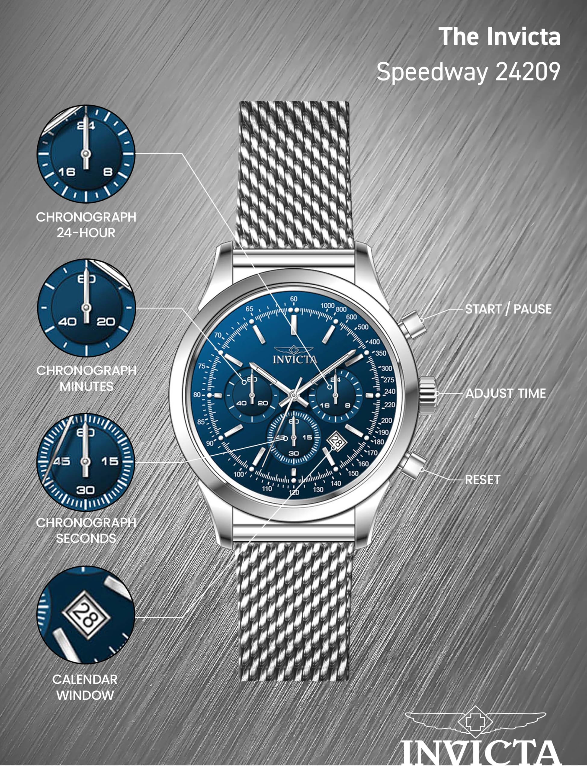 invicta-speedway-herrenuhr-45mm-silber-blau-edelstahl-quarz image 4