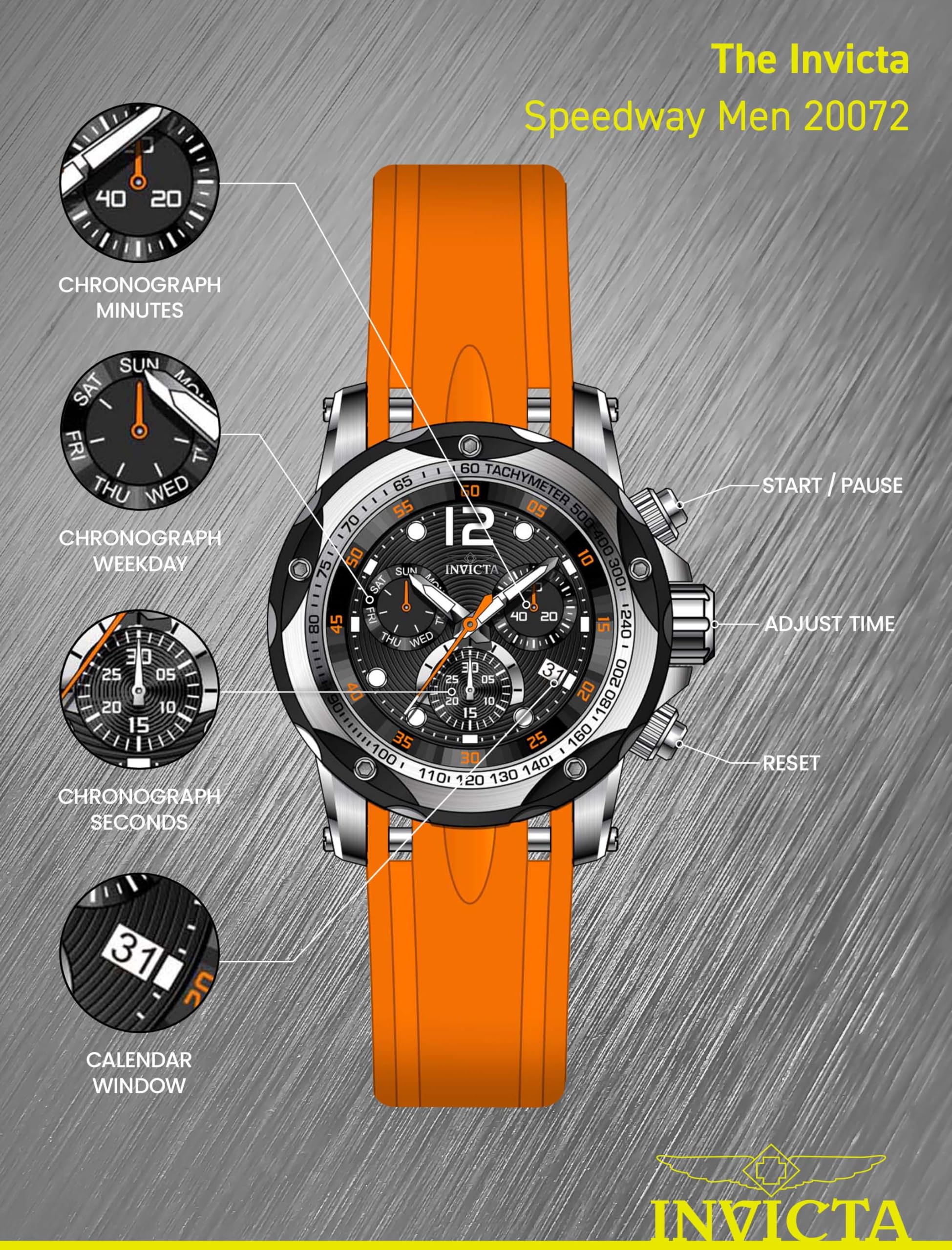 invicta-speedway-herrenuhr-51mm-silber-orange-quarz-edelstahl image 4