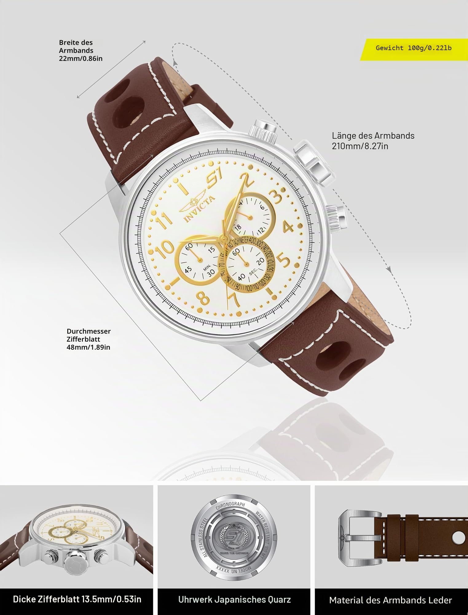 invicta-s1-rally-herrenuhr-48mm-braun-wei-quarz-edelstahl image 4