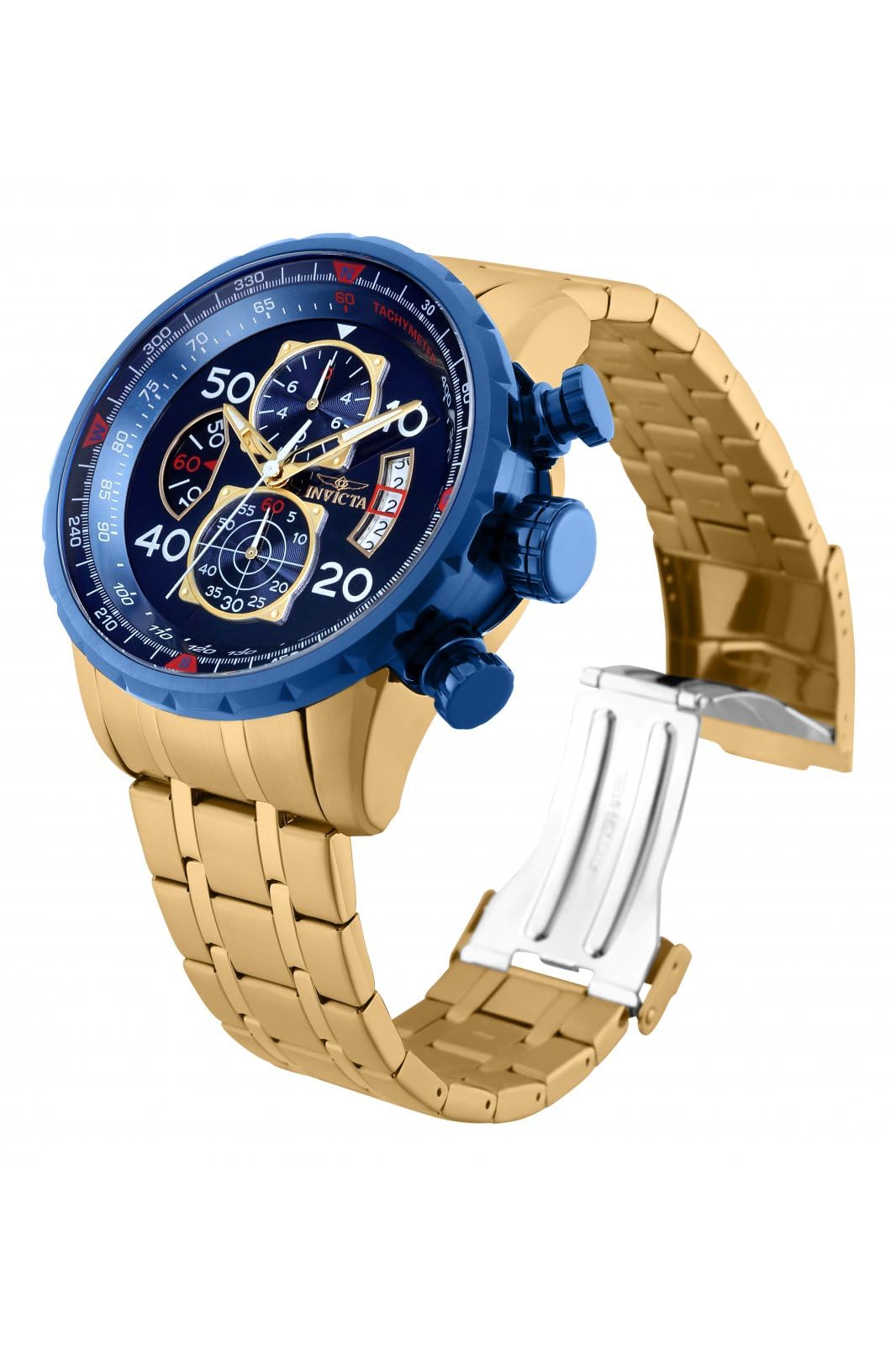 invicta-aviator-herrenuhr-47mm-gold-blau-quarz-edelstahl image 2