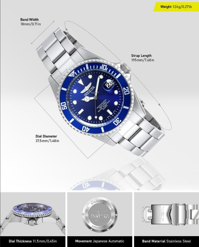 invicta-pro-diver-uhr-37mm-silber-blau-quarz-edelstahl image 5