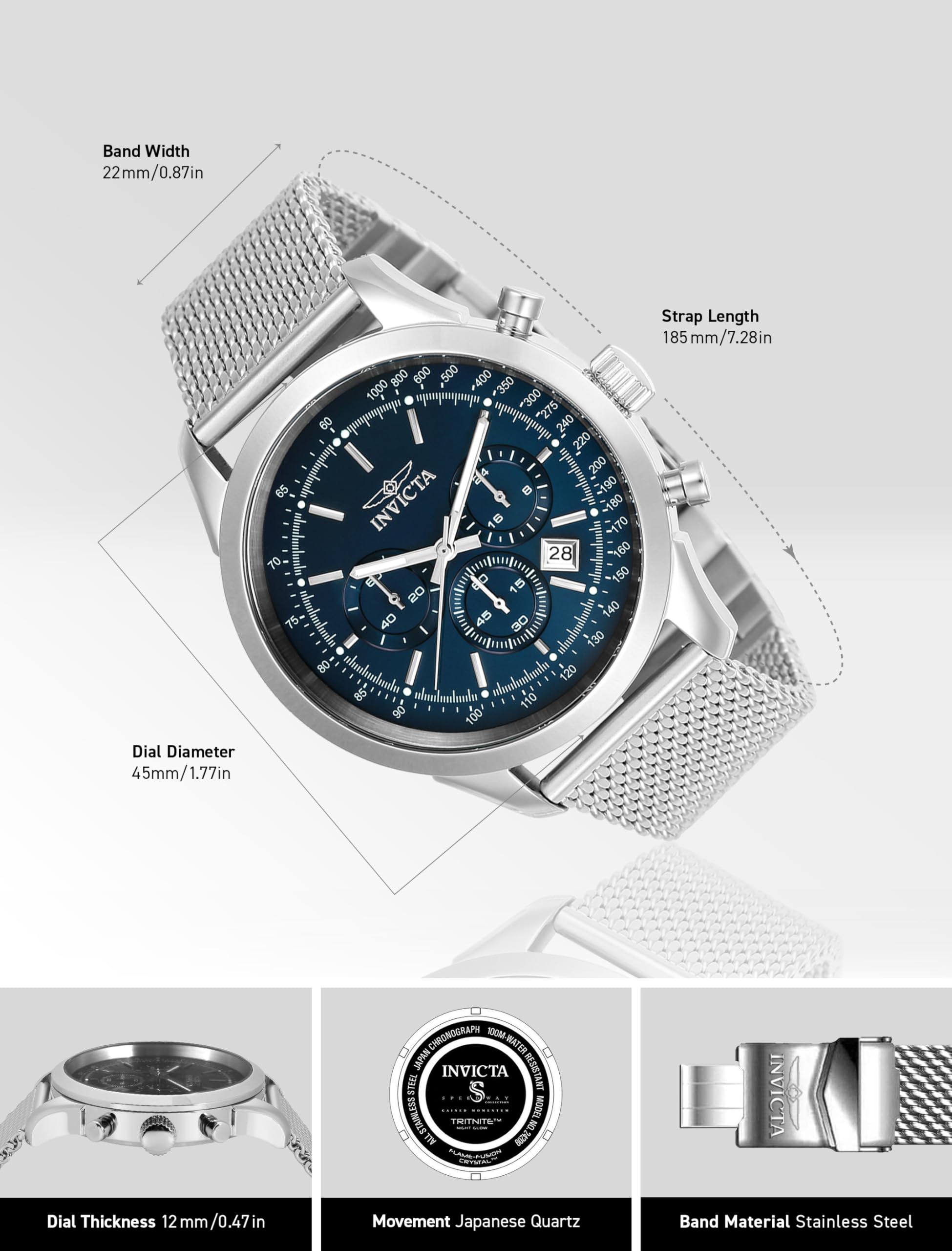 invicta-speedway-herrenuhr-45mm-silber-blau-edelstahl-quarz image 3