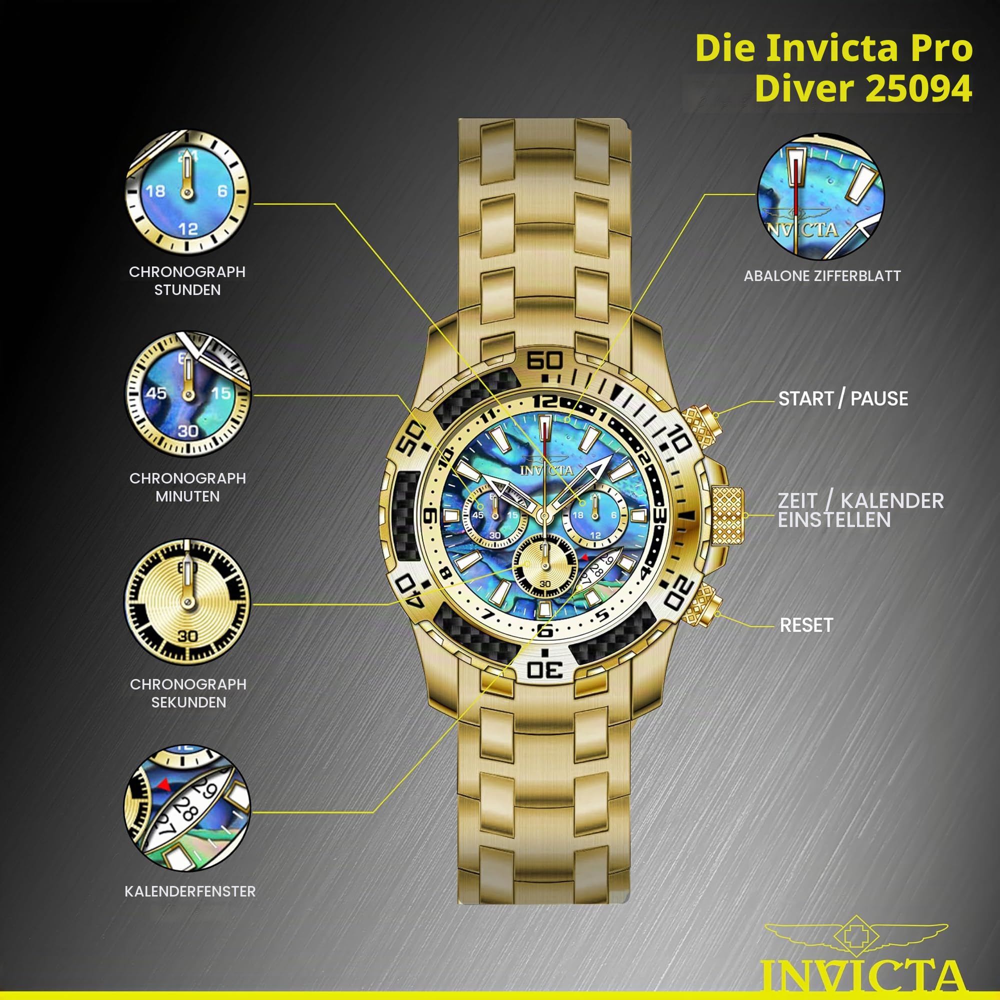 invicta-pro-diver-herrenuhr-51mm-gold-benzin-quarz image 5